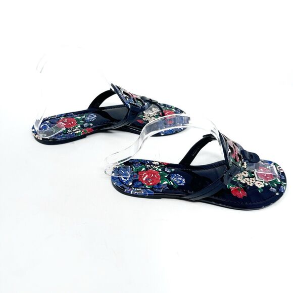 Tory Burch Miller Navy Floral Patent Leather Sandals Size 8 – Tea Rose Print - Picture 5 of 10